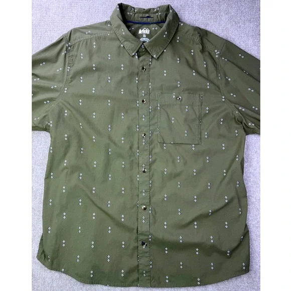 REI Co-op Mens XL Olive Green Diamond Western Print Long Sleeve Button Up Shirt - Picture 4 of 9